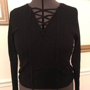 Tied Black V Neck Long Sleeve